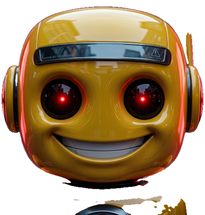 The yellow smiling robot head, background removed